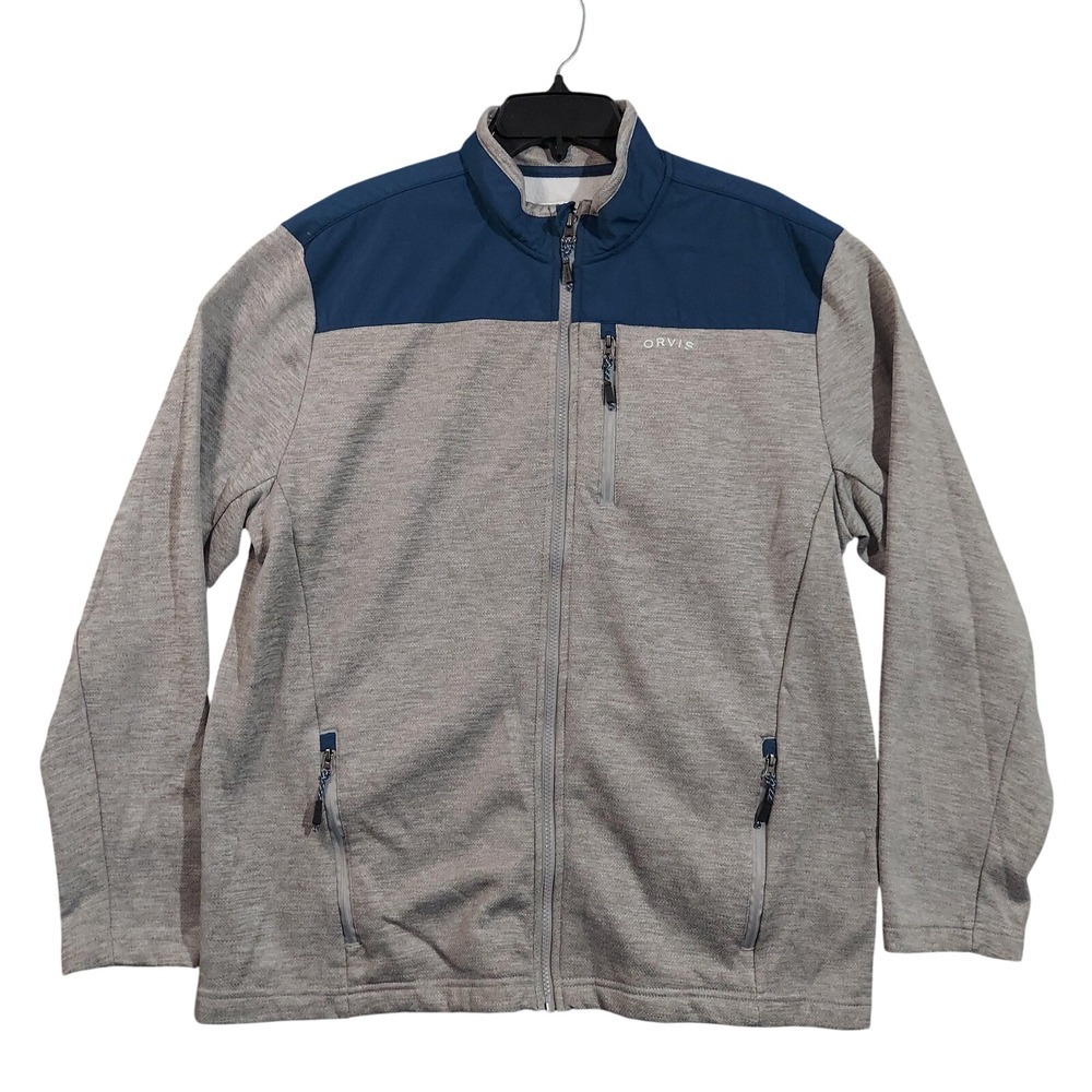 Orvis‎ Jacket Mens Large Gray Blue Full Zip Outdoor Performance Fleece Pockets